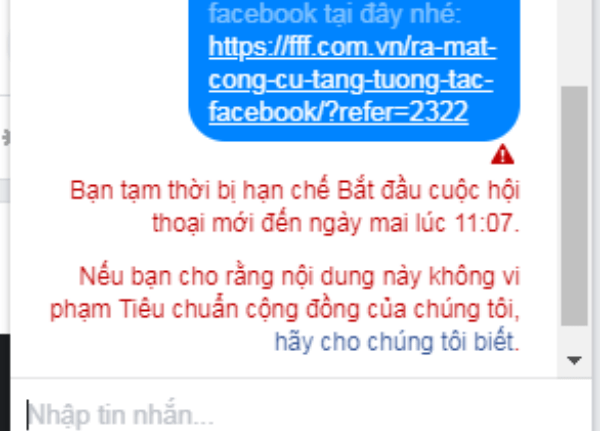 Messenger bị chặn gửi tin nhắn trong bao lâu