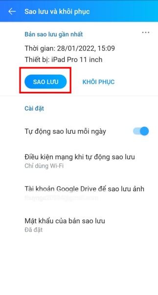 Chọn Sao lưu