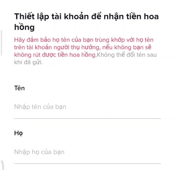 Cách điền tên người thụ hưởng hoa hồng TikTok Shop