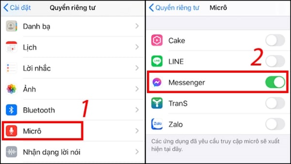 Cấp quyền sử dụng Micro cho Messenger