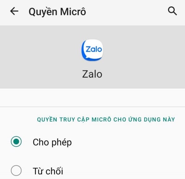 Cấp quyền cho Zalo sử dụng mic