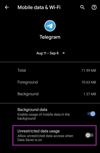 Cho phép Telegram truy cập dữ liệu không hạn chế