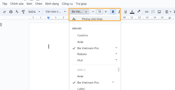 Cách thêm font chữ vào Google Docs cách 1 bước 1