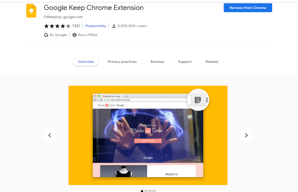 Tiện ích Google Keep