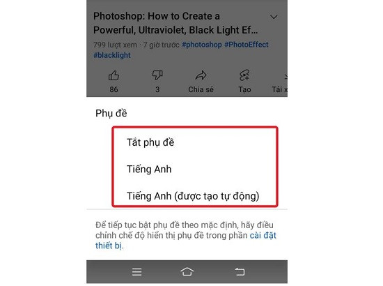 Bật phụ đề trên video youtube