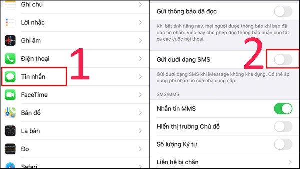 Bật SMS và MMS trong cài đặt tin nhắn
