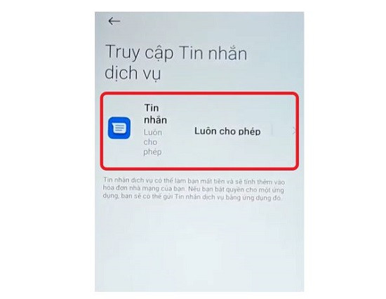 Bật truy cập tin nhắn dịch vụ trên Xiaomi
