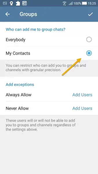 Cách chặn tự thêm vào group trên Telegram