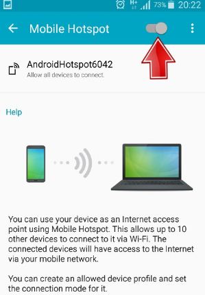 Nhấp vào Mobile Hotspot và trượt để bật