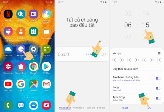 Cài đặt báo thức Samsung