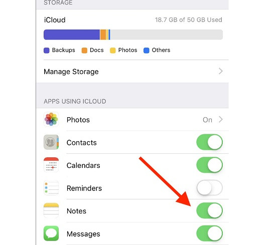 Kích hoạt ghi chú trong iCloud