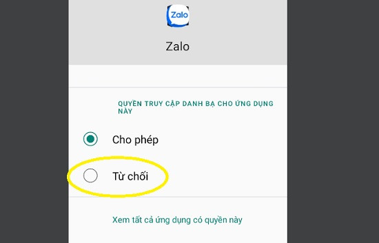 Chọn vào Từ chối