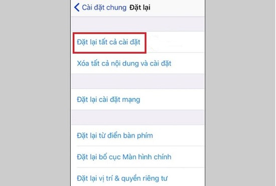 Đặt lại tất cả cài đặt iPhone 12