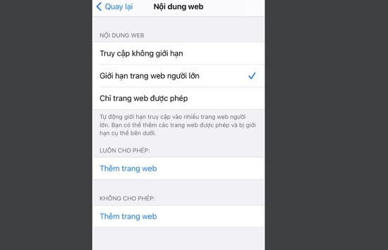 Giới hạn trang web trên iPhone