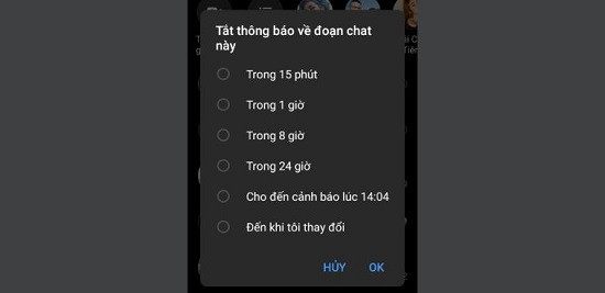 Hẹn giờ tắt thông báo cuộc gọi Messenger