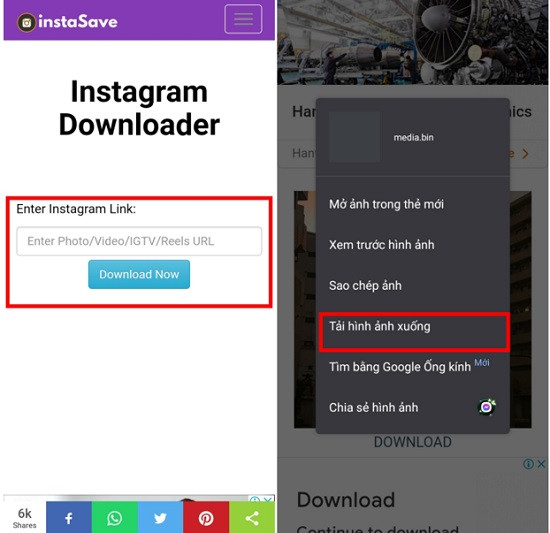 Lưu ảnh từ ứng dụng instagram về điện thoại