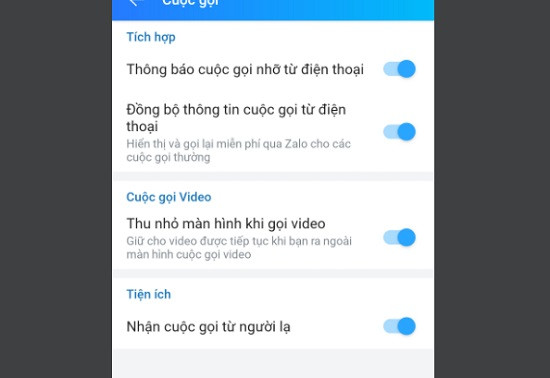 Tắt đồng bộ thông tin cuộc gọi trên Zalo