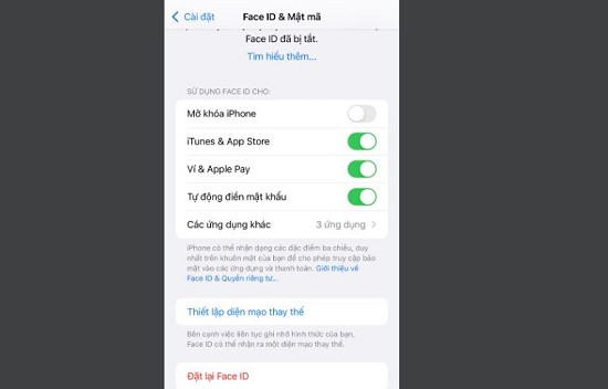 Tắt mở khóa Face ID trên iPhone 12