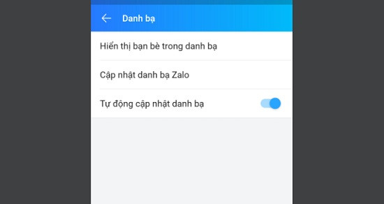 Tắt tự động cập nhật danh bạ zalo