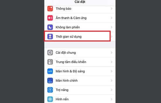 Thời gian sử dụng trong Cài đặt trên iPhone