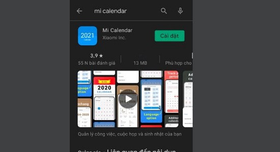 Ứng dụng lịch Xiaomi