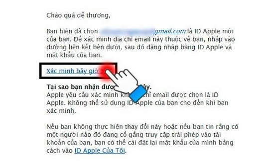 Xác minh iCloud qua gmail