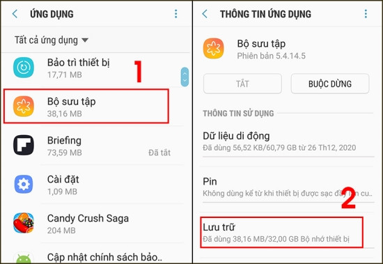 Xóa cache và data của Bộ sưu tập