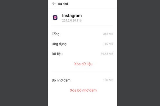 Xóa dữ liệu Instagram