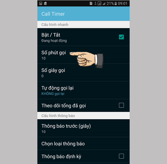 Cách giới hạn thời gian cuộc gọi cho Samsung