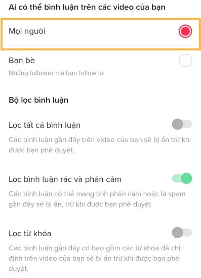 Cách mở bình luận trên TikTok bị giới hạn