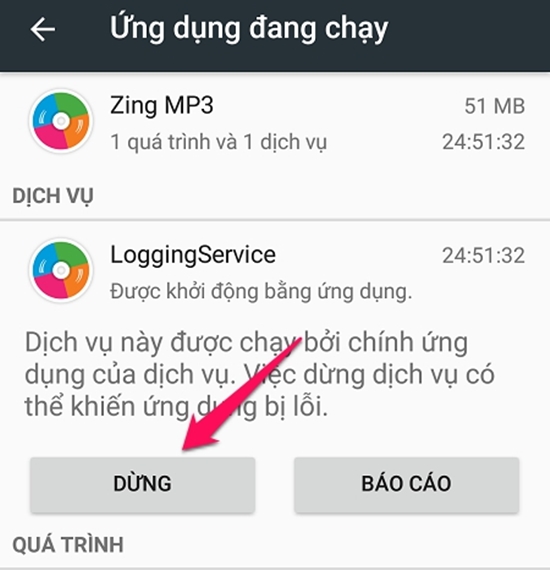 cach tat cac ung ung chay ngam tren Android