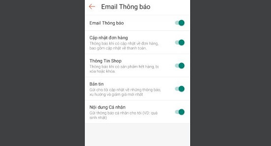 Cài đặt Email thông báo