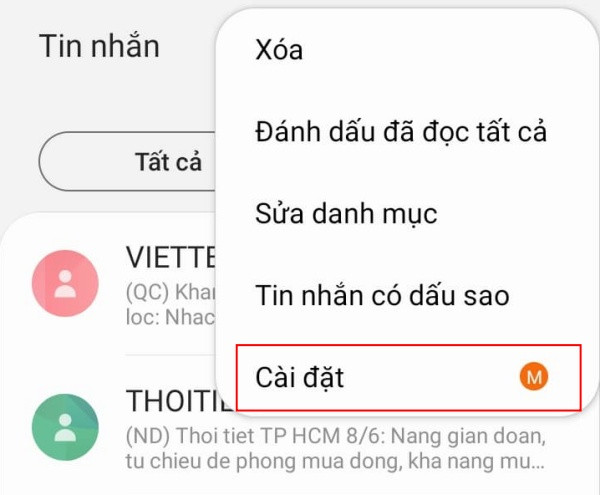 Vào mục Cài đặt tin nhắn