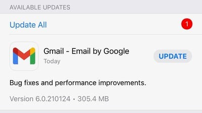 Ứng dụng Gmail cần được cập nhật