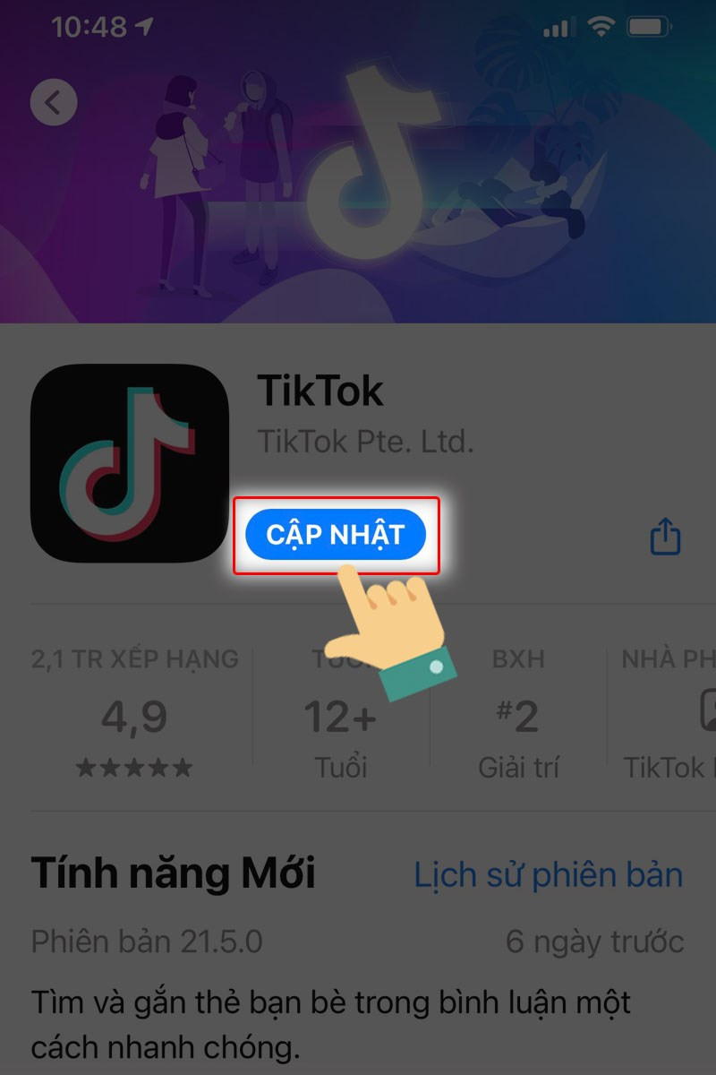 Cập nhật phiên bản mới của Tik Tok