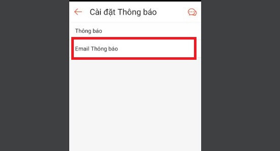 Chọn vào mục Email thông báo