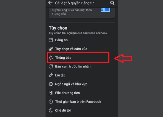 Chọn vào mục thông báo