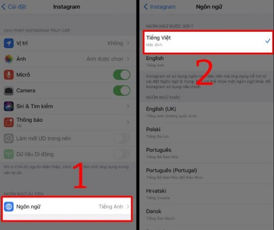Đổi ngôn ngữ instagram trên iPhone