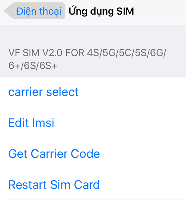 kiểm tra một tùy chọn đặc trưng của SIM ghép 3G