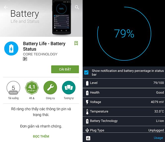 Phần mềm Battery Life kiểm tra PIN cho Android
