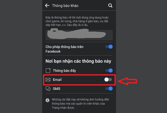 Tắt thông báo ở mục Email
