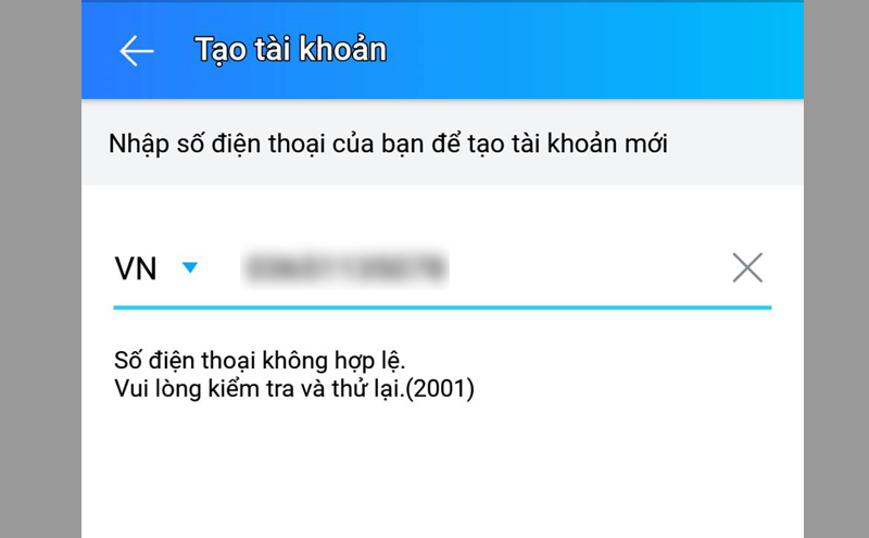 Thông tin số điện thoại không hợp lệ