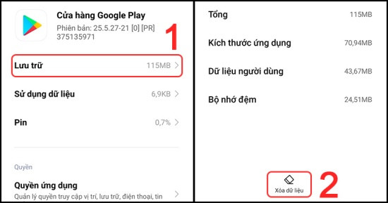 Xóa dữ liệu của CH Play