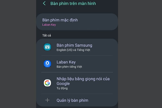 Bấm chọn vào Bàn phím Samsung