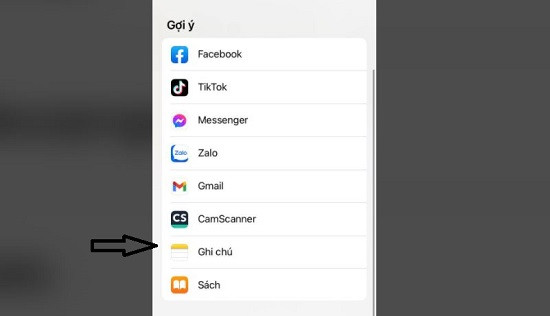 Chọn thêm vào ghi chú trên iPhone