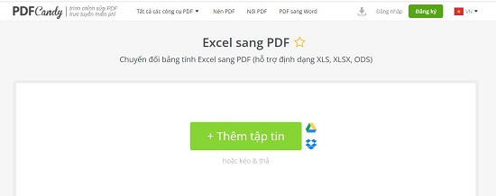 Chuyển file Excel sang PDF trên pdfcandy