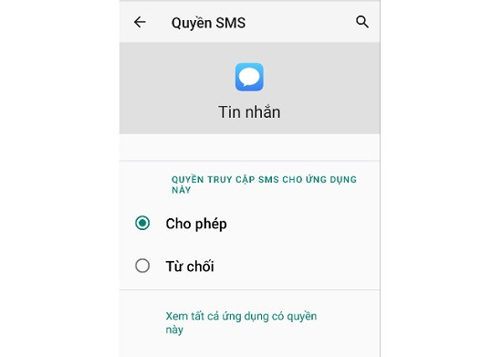 Cấp quyền truy cập tin nhắn SMS