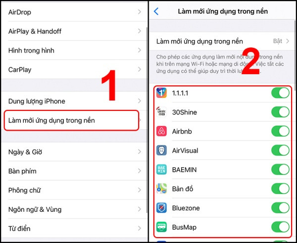 Tắt làm mới ứng dụng trong nền trên iPhone 13