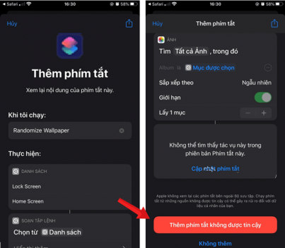 Thêm phím tắt không được tin cậy