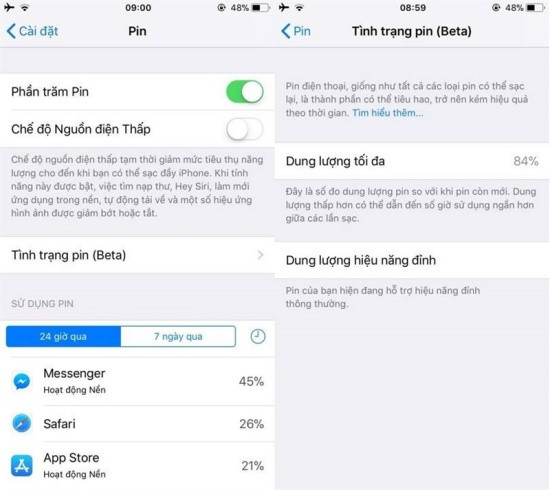 Mục Tình trạng pin trên iPhone